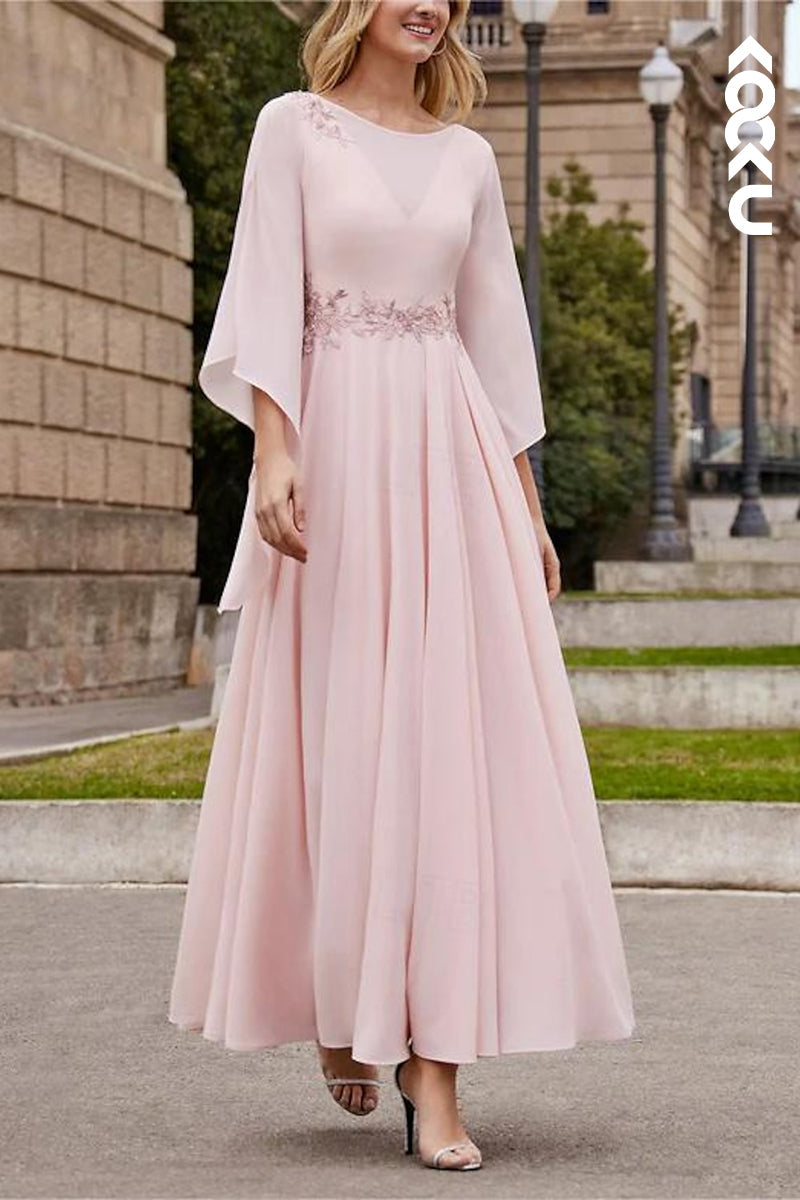 M6181 - Timeless A-Line Long Sleeves Beaded Mother of the Bride Dress