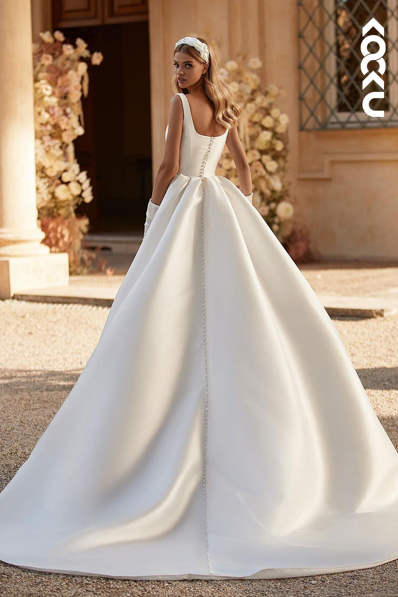 K1848 - Classic & Timeless A-Line Square Straps Draped Wedding Dress with High Side Slit and Sweep Train