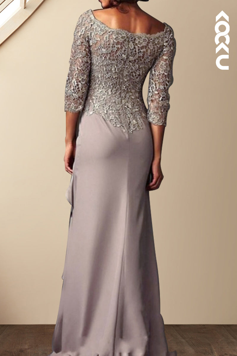 M6205 - Couture & Ornate A-Line Scoop Lace Applique Chiffon Mother of the Bride Dress