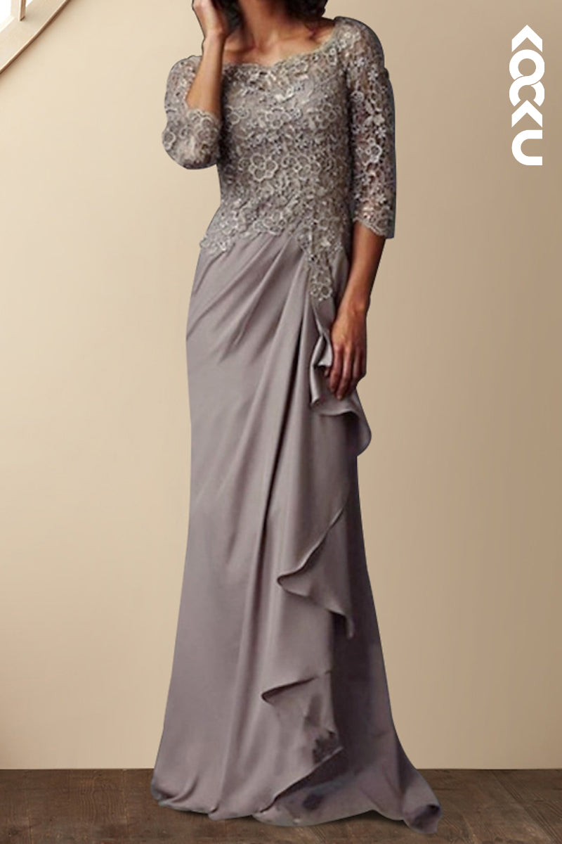 M6205 - Couture & Ornate A-Line Scoop Lace Applique Chiffon Mother of the Bride Dress