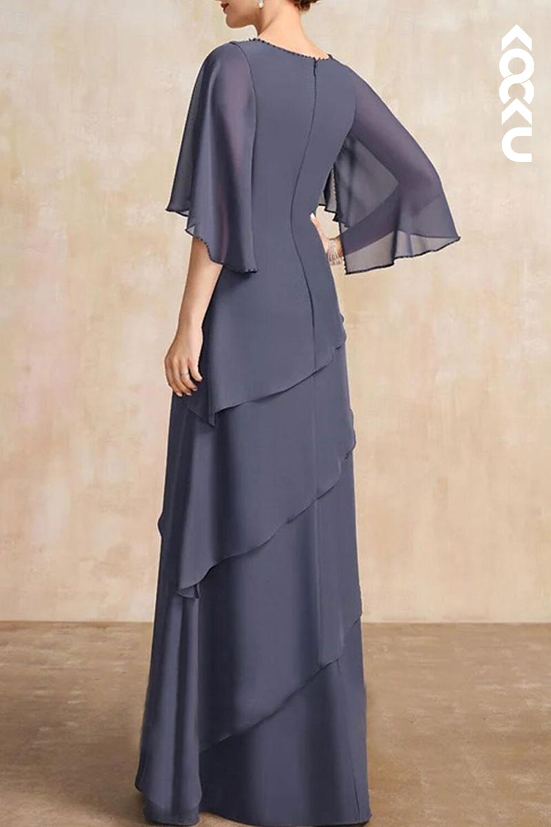 M6213 - Simple & Casual A-Line Long Sleeves A-Line Chiffon Mother of the Bride Dress