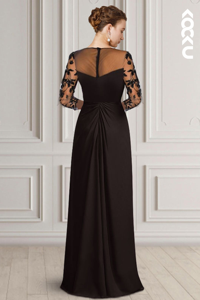 M6204 - Chic & Modern Two-Piece Long Sleeves Sheath/Column Chiffon Mother of the Bride Dress