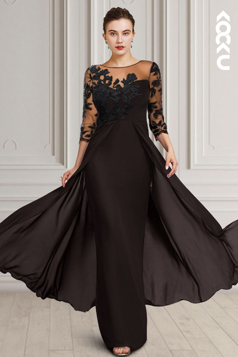 M6204 - Chic & Modern Two-Piece Long Sleeves Sheath/Column Chiffon Mother of the Bride Dress