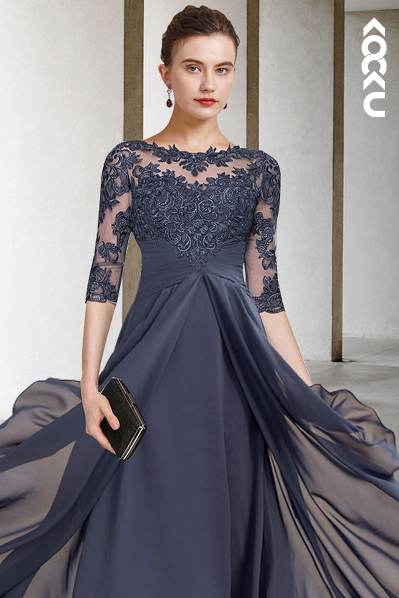 M6208 - Gorgeous & Charming A-Line Lace Applique Backless Chiffon Mother of the Bride Dress