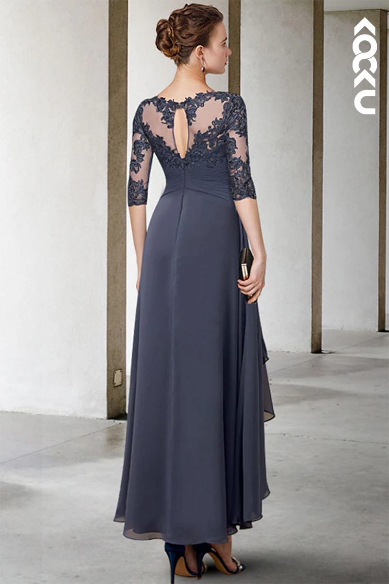 M6208 - Gorgeous & Charming A-Line Lace Applique Backless Chiffon Mother of the Bride Dress