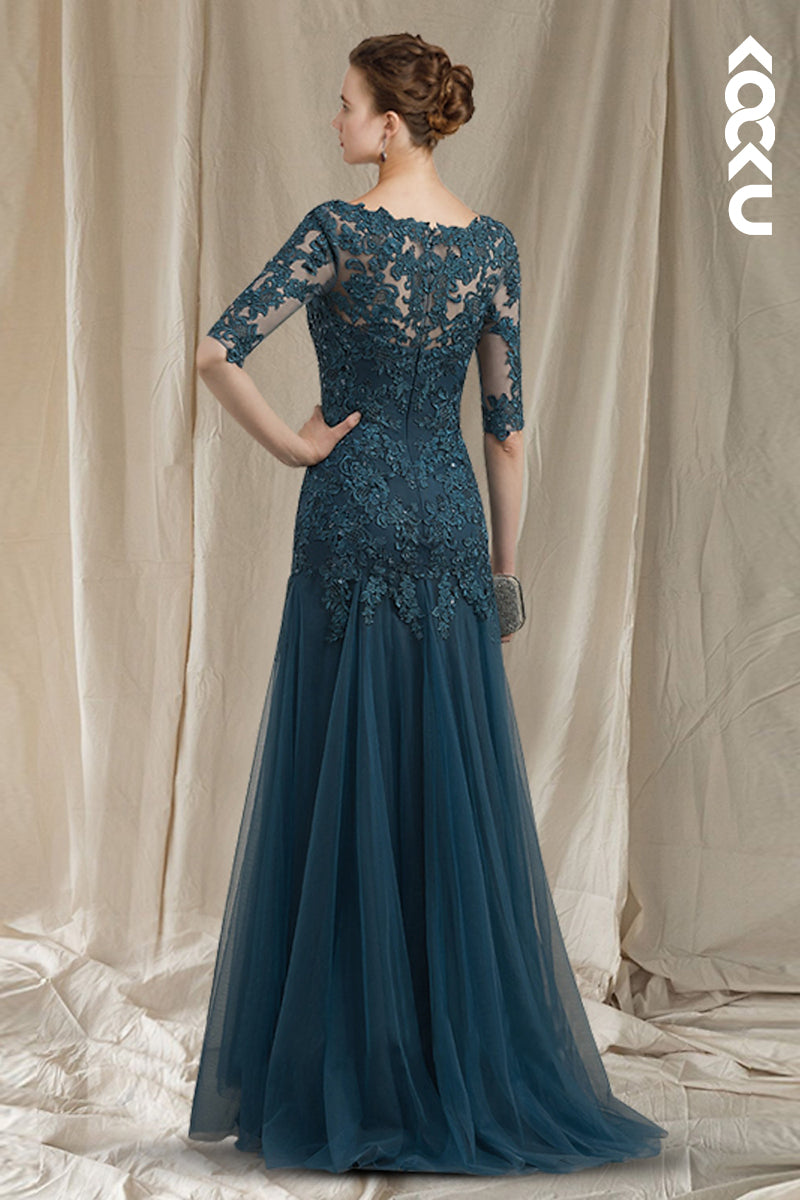 M6274 - Couture & Ornate Short Sleeves V-Neck Mermaid Printed Embroidery Chiffon Mother of the Bride Dress