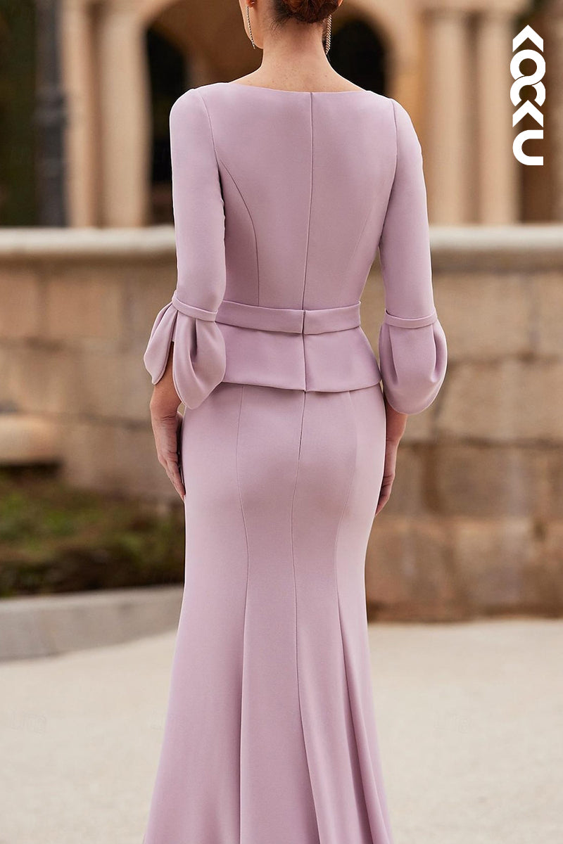 M6244 - Elegant & Classic Long Sleeves A-Line Long Sleeves Mother of the Bride Dress