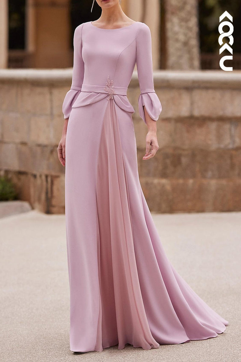 M6244 - Elegant & Classic Long Sleeves A-Line Long Sleeves Mother of the Bride Dress