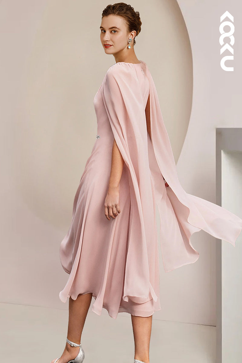 M6201 - Elegant A-Line Cap Sleeves Chiffon Mother of the Bride Dress