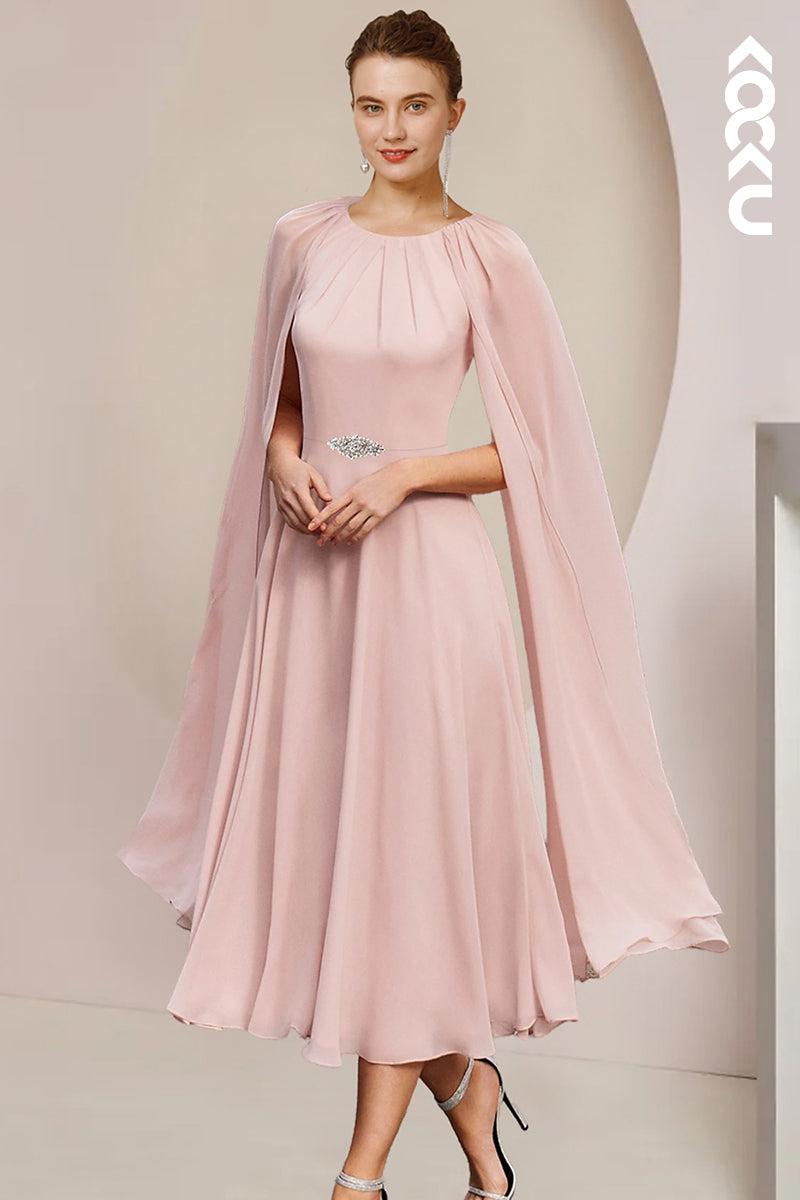 M6201 - Elegant A-Line Cap Sleeves Chiffon Mother of the Bride Dress