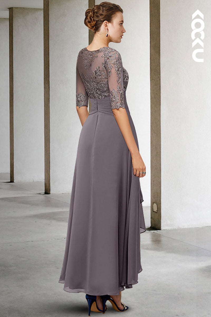 M6209 - Couture & Ornate Long Sleeves A-Line Lace Applique Chiffon Mother of the Bride Dress