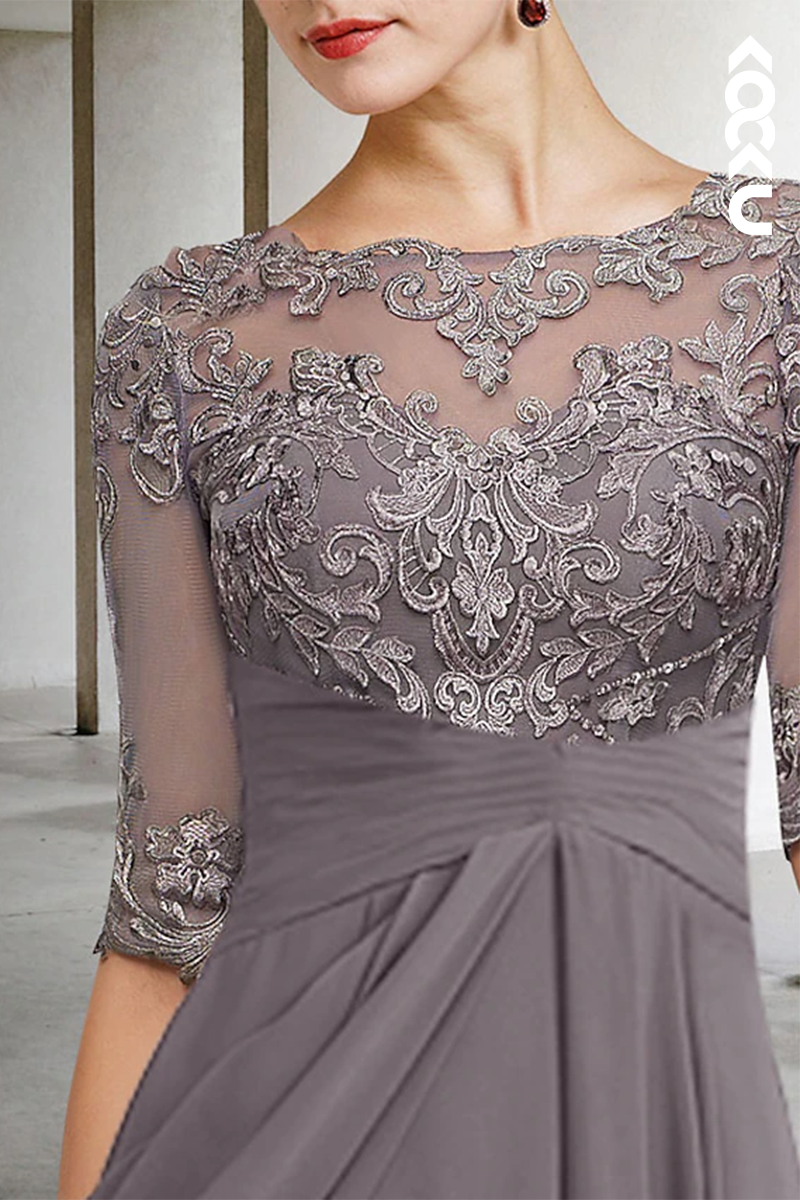 M6209 - Couture & Ornate Long Sleeves A-Line Lace Applique Chiffon Mother of the Bride Dress