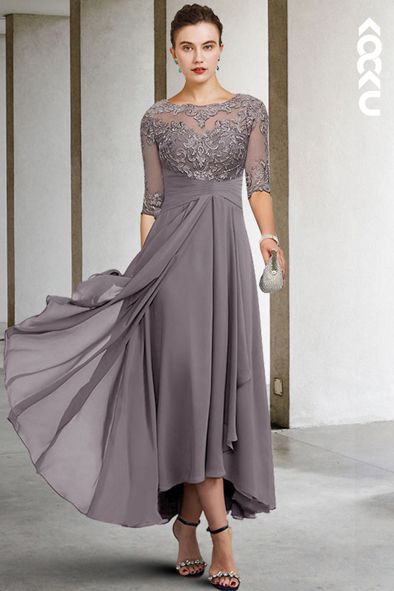 M6209 - Couture & Ornate Long Sleeves A-Line Lace Applique Chiffon Mother of the Bride Dress