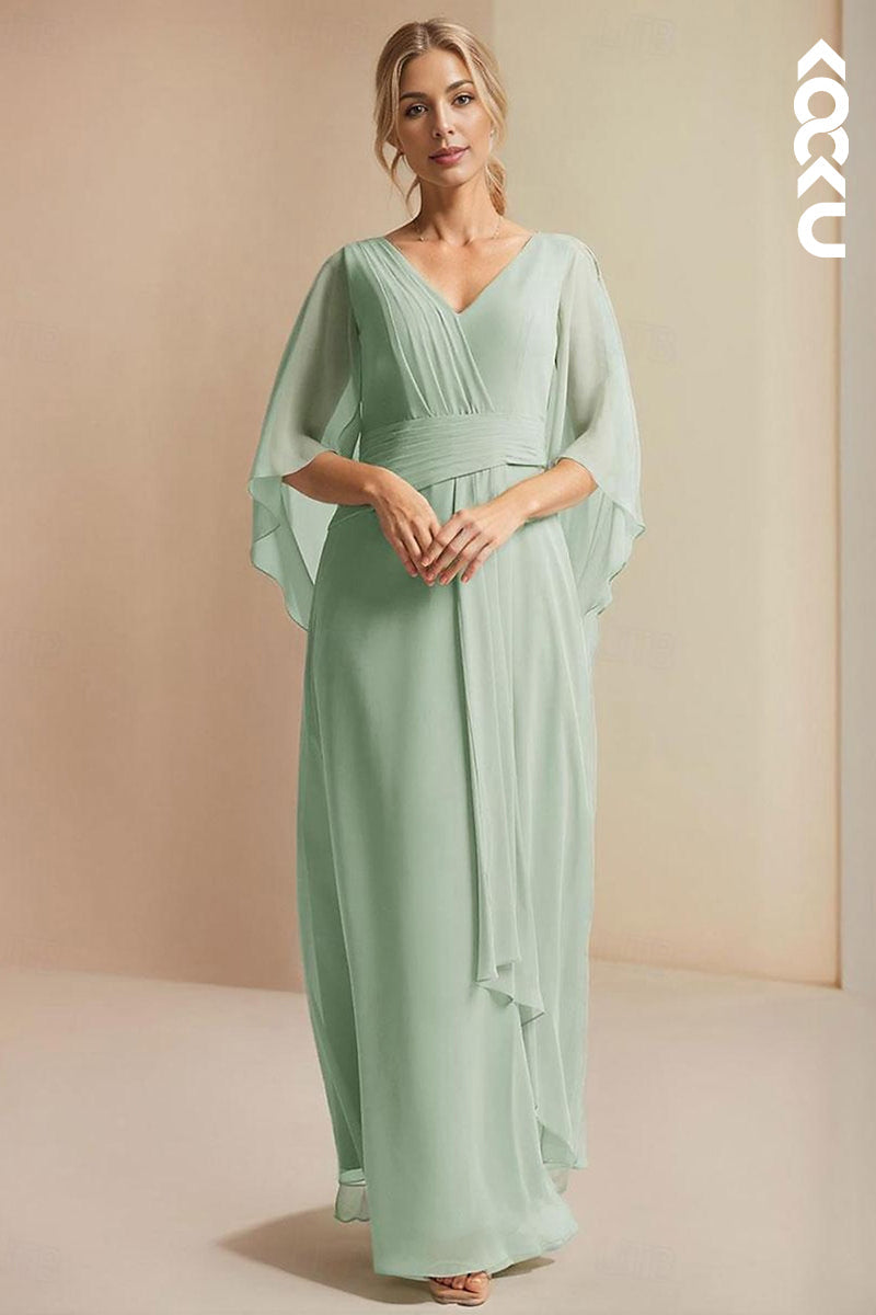 M6230 - Couture V-Neck Long Sleeves A-Line Two-Piece Chiffon Mother of the Bride Dress