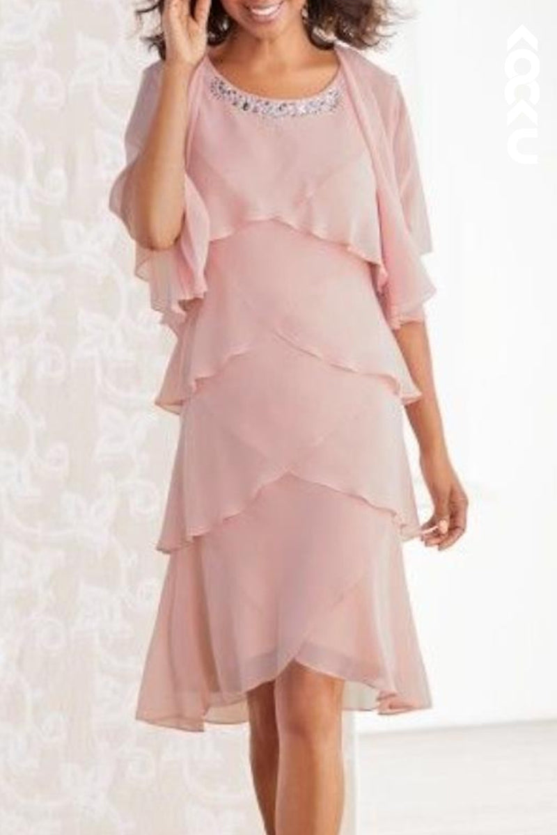 M6248 - Chic & Modern Scoop 3/4 Sleeves A-Line Chiffon Mother of the Bride Dress