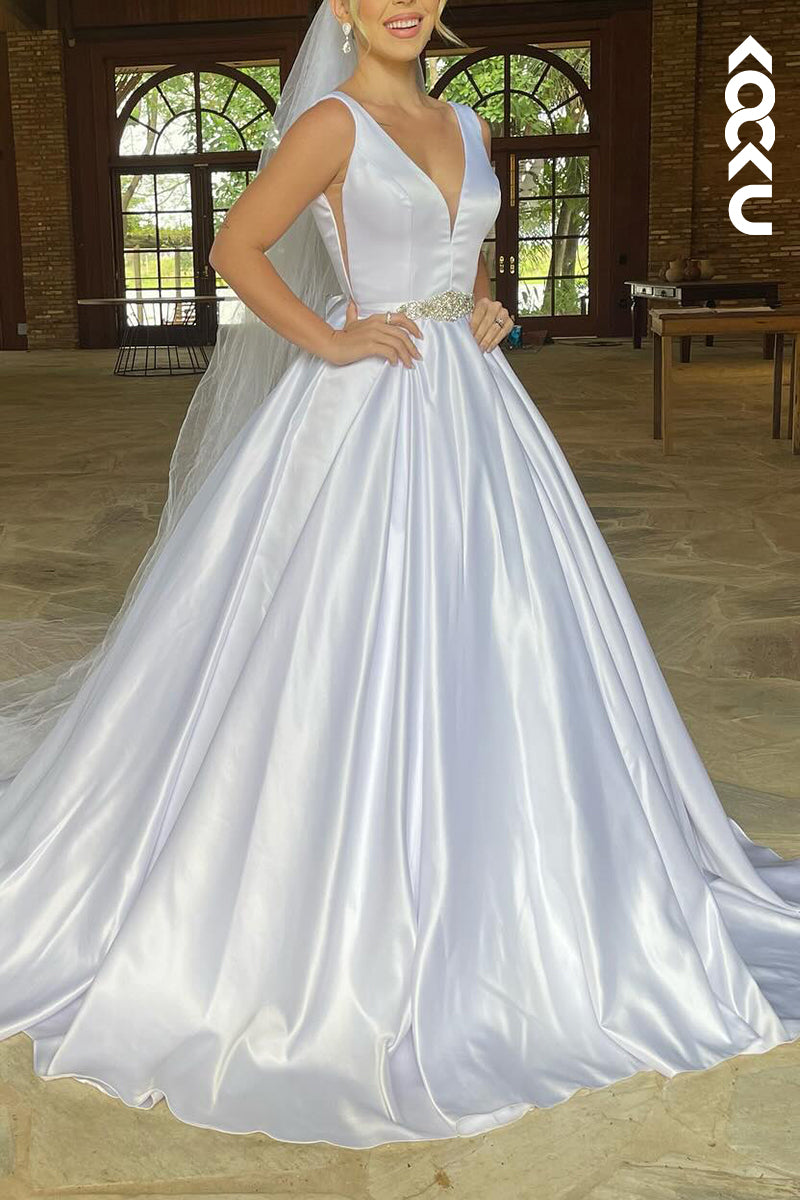 K2085 - Classic & Timeless Sleeveless A-Line V-Neck Wedding Dress