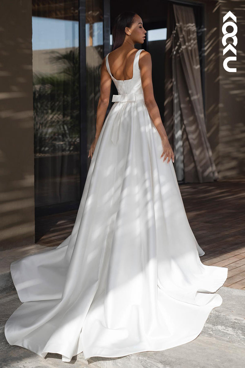 K2045 - Simple & Casual Straps Square A-line Satin Wedding Dress