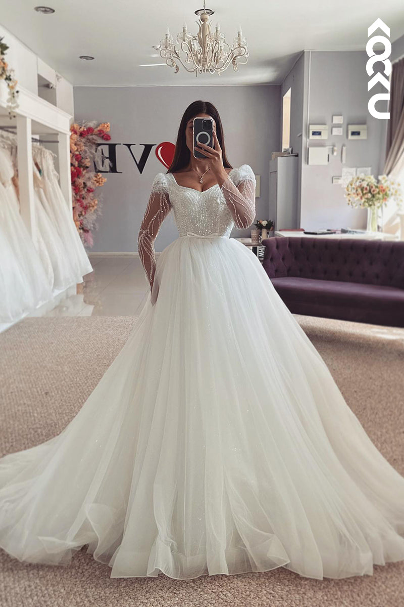 K2060 - Chic & Modern Long Sleeves A-line Tulle Wedding Dress