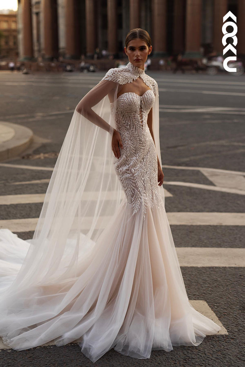 K2047 - Glamorous & Dramatic Mermaid Applique Tulle Wedding Dress