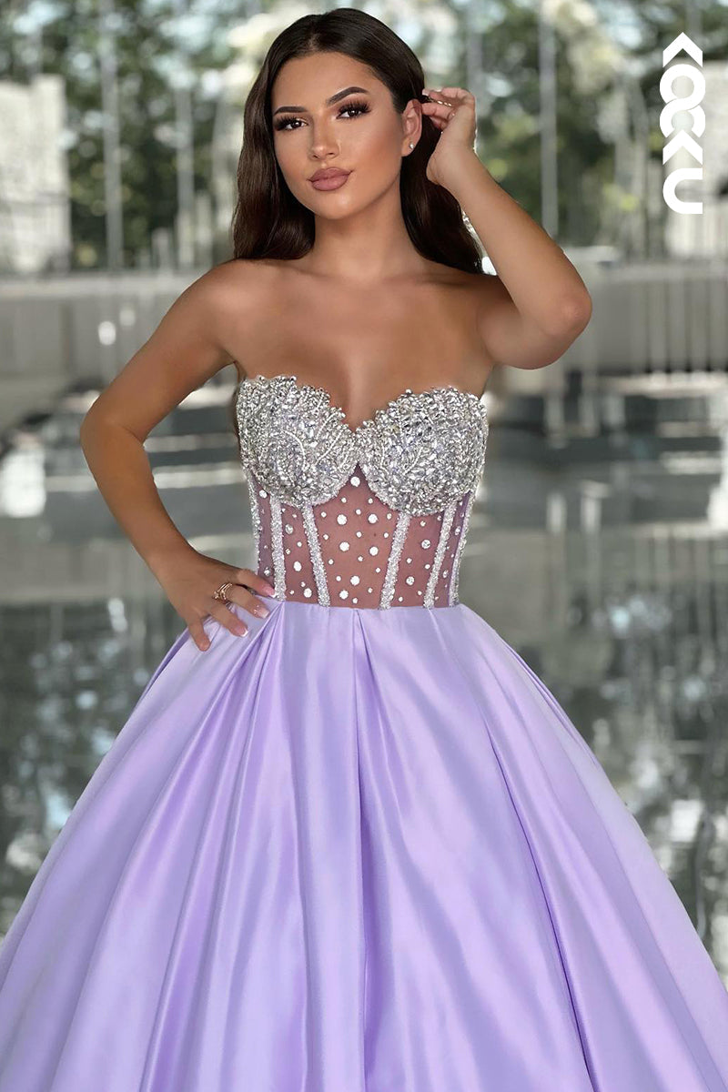 L3009 - Gorgeous & Charming Off-Shoulder Sleeveless A-Line Rhinestones Party Prom Dress