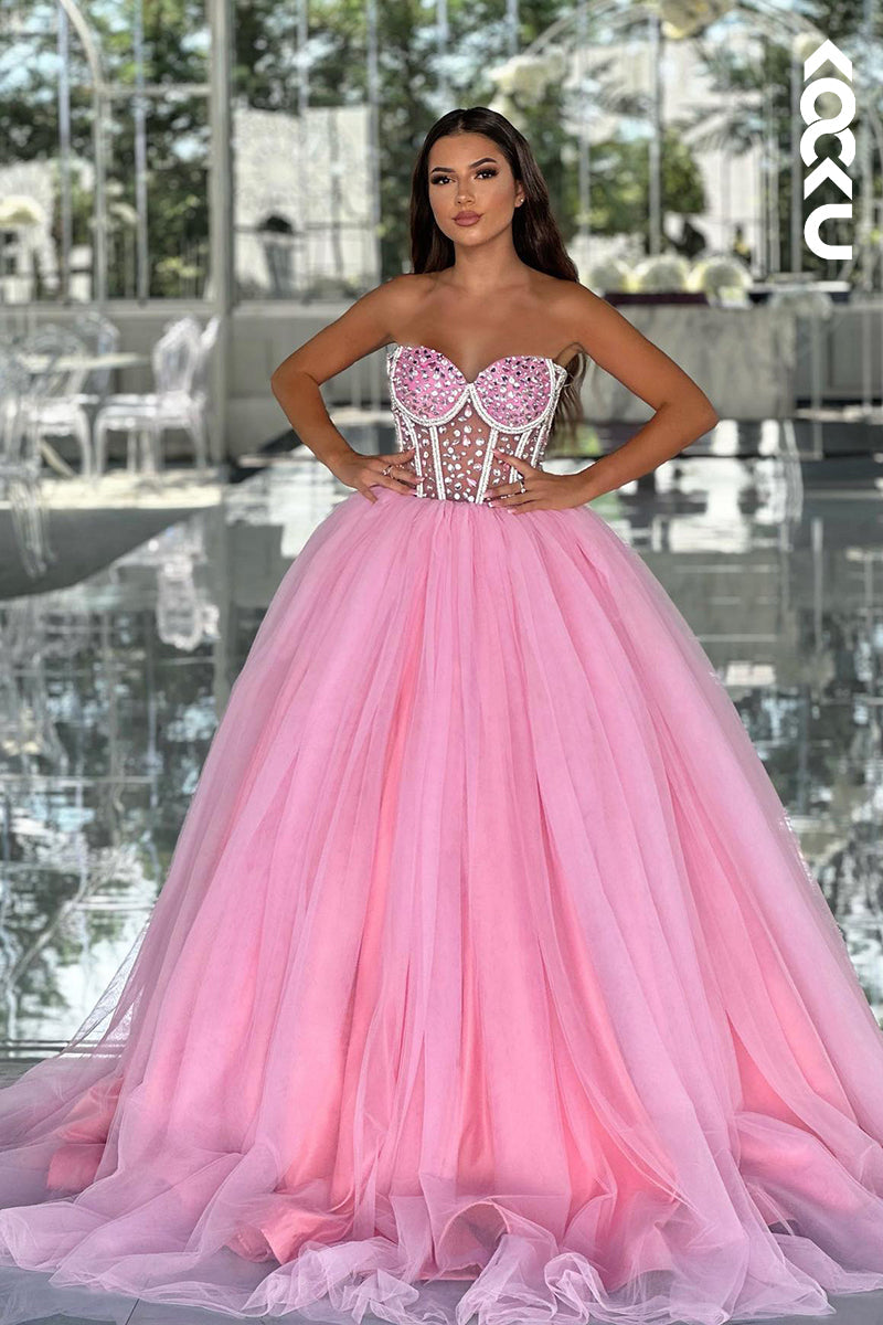 L3010 - Couture & Ornate Off-Shoudler Sleeveless A-line Tulle Ball Gown Party Prom Dress