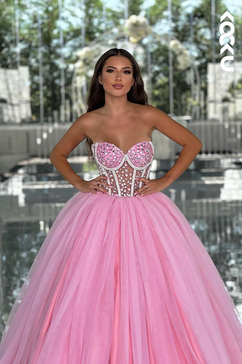 L3010 - Couture & Ornate Off-Shoudler Sleeveless A-line Tulle Ball Gown Party Prom Dress