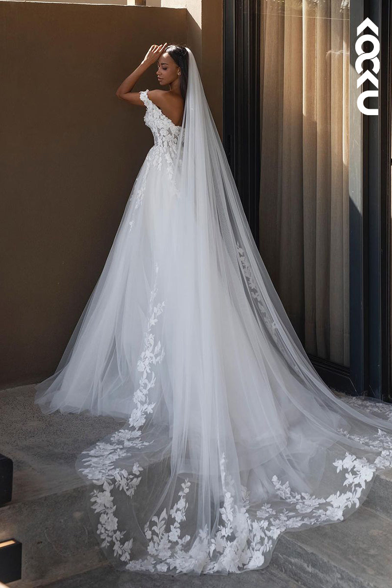 K1944 - Gorgeous & Charming Off-Shoulder Cap Sleeves A-Line Tulle Wedding Dress With Applique