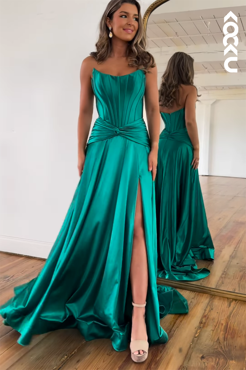 L2224 - Chic Off-Shoulder Sleeveless Slit Long A-Line Party Prom Dress