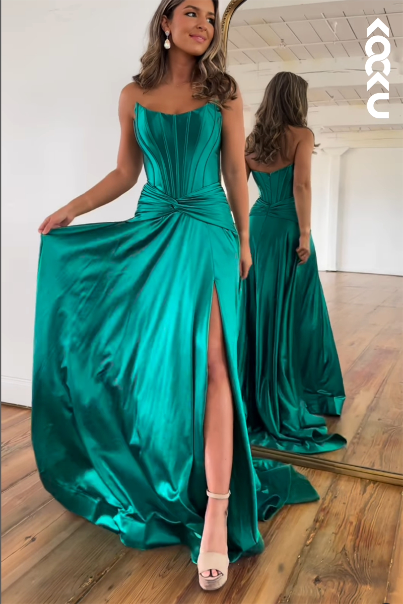 L2224 - Chic Off-Shoulder Sleeveless Slit Long A-Line Party Prom Dress