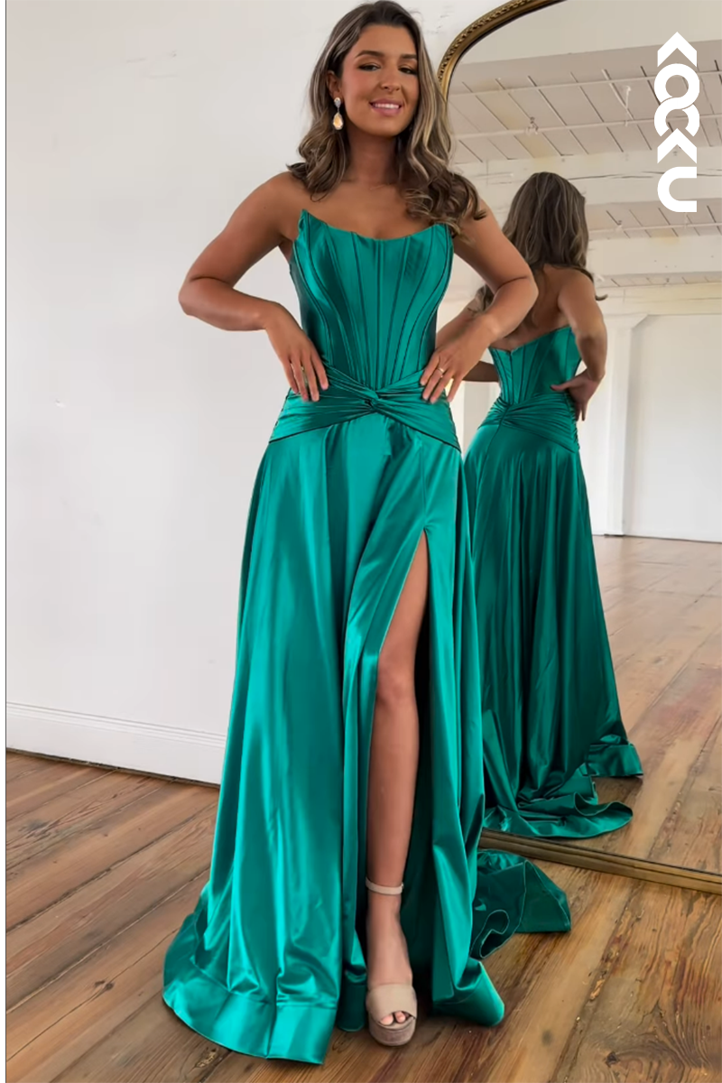 L2224 - Chic Off-Shoulder Sleeveless Slit Long A-Line Party Prom Dress