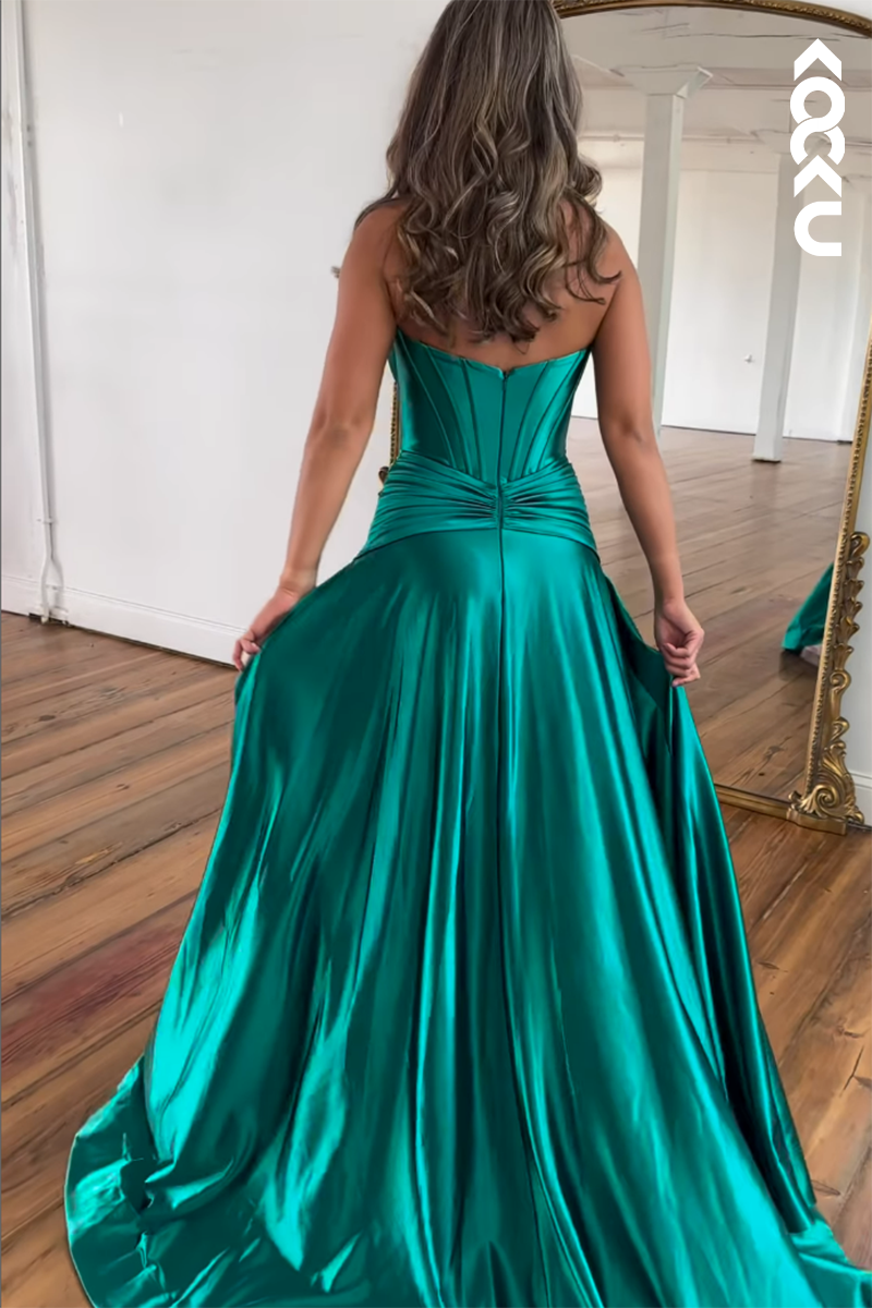 L2224 - Chic Off-Shoulder Sleeveless Slit Long A-Line Party Prom Dress