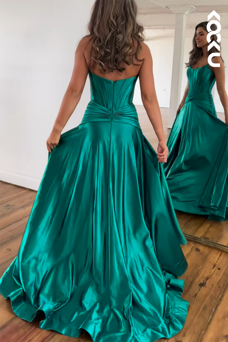 L2224 - Chic Off-Shoulder Sleeveless Slit Long A-Line Party Prom Dress