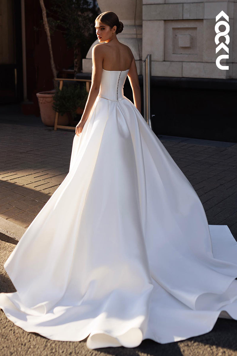 K2048 - Couture & Ornate Off-Shoulder Sleeveless A-line Side Slit Beded Wedding Dress