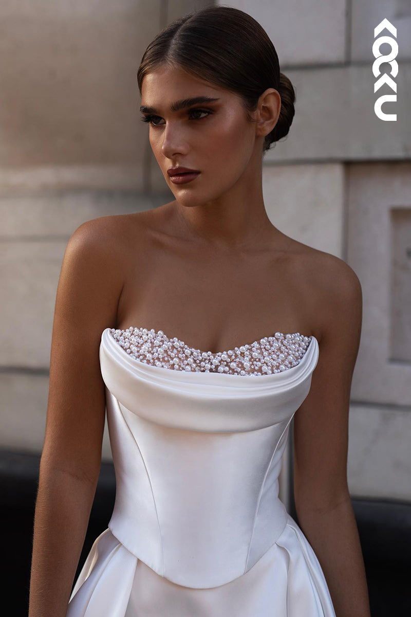 K2048 - Couture & Ornate Off-Shoulder Sleeveless A-line Side Slit Beded Wedding Dress