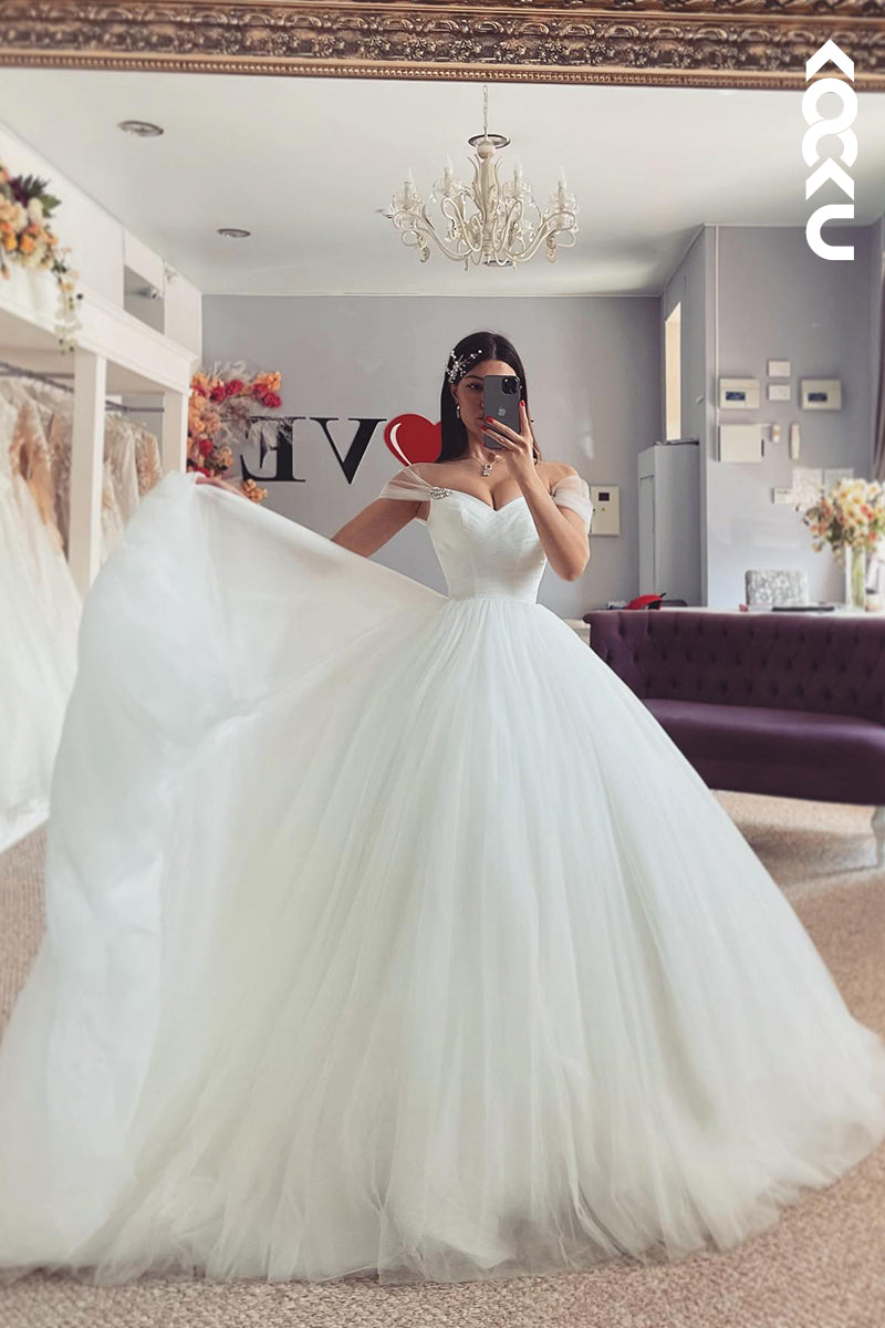 K2055 - Couture & Ornate Sweetheart Cap Sleeves A-line Tulle Wedding Dress