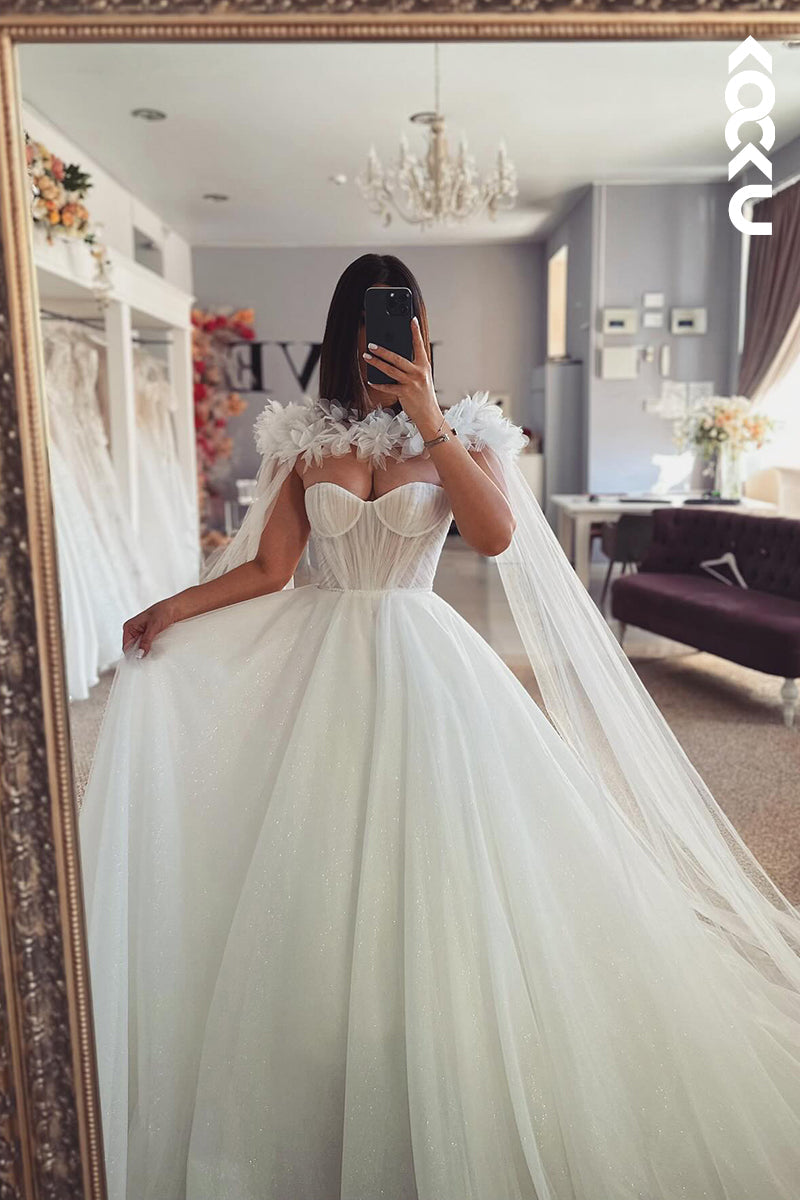 K2070 - Glamorous & Dramatic Off-Shoulder Sleeveless A-line Tulle Wedding Dress