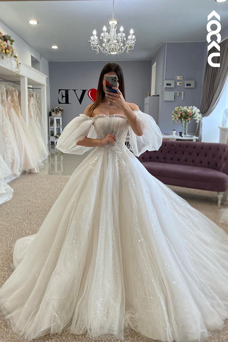 K2063 - Couture & Ornate Off-Shoulder Long Sleeves A-line Tulle Wedding Dress