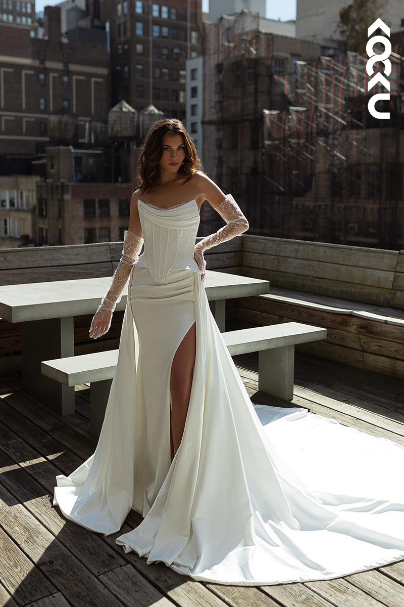 K2011 - Elegant & Charming Scoop Sleeveless Mermaid Ruched Side Slit Wedding Dress