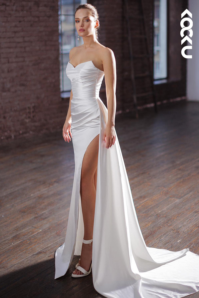 K2021 - Classic & Timeless Sleeveless Strapless Side Slit Sheath Ruched Wedding Dress