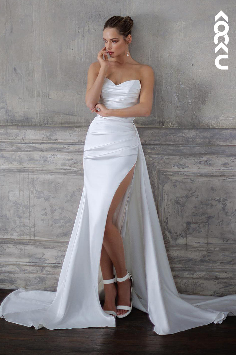 K2021 - Classic & Timeless Sleeveless Strapless Side Slit Sheath Ruched Wedding Dress