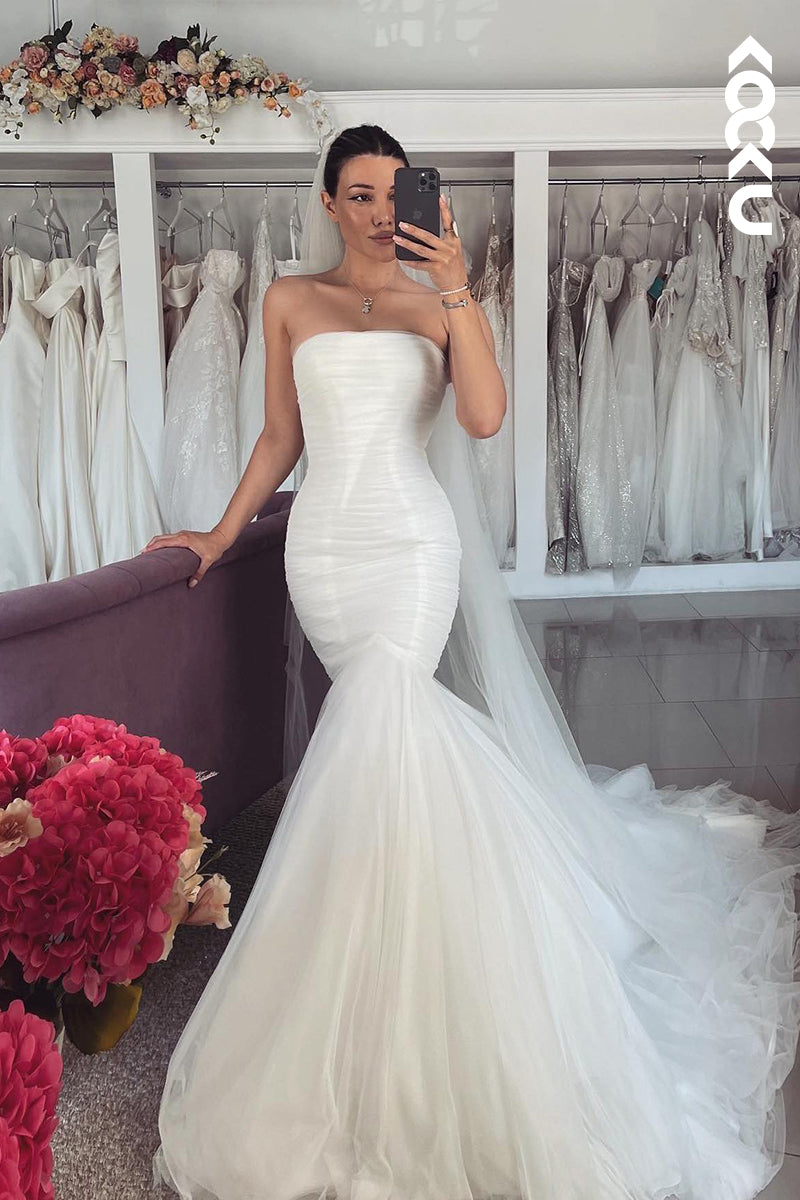 K2064 - Classic & Timeless Off-Shoulder Sleeveless Mermaid Wedding Dress