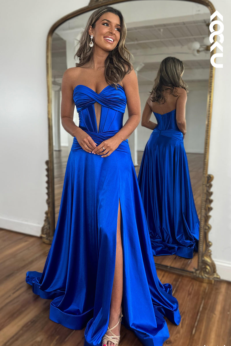 L2561 - Couture & Elegant Off-Shoulder Sleeveless A-Line Side Slit Formal Prom Dress