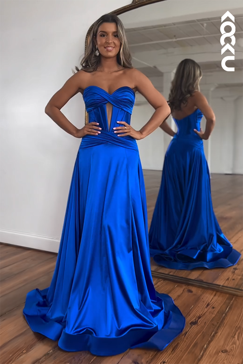 L2561 - Couture & Elegant Off-Shoulder Sleeveless A-Line Side Slit Formal Prom Dress