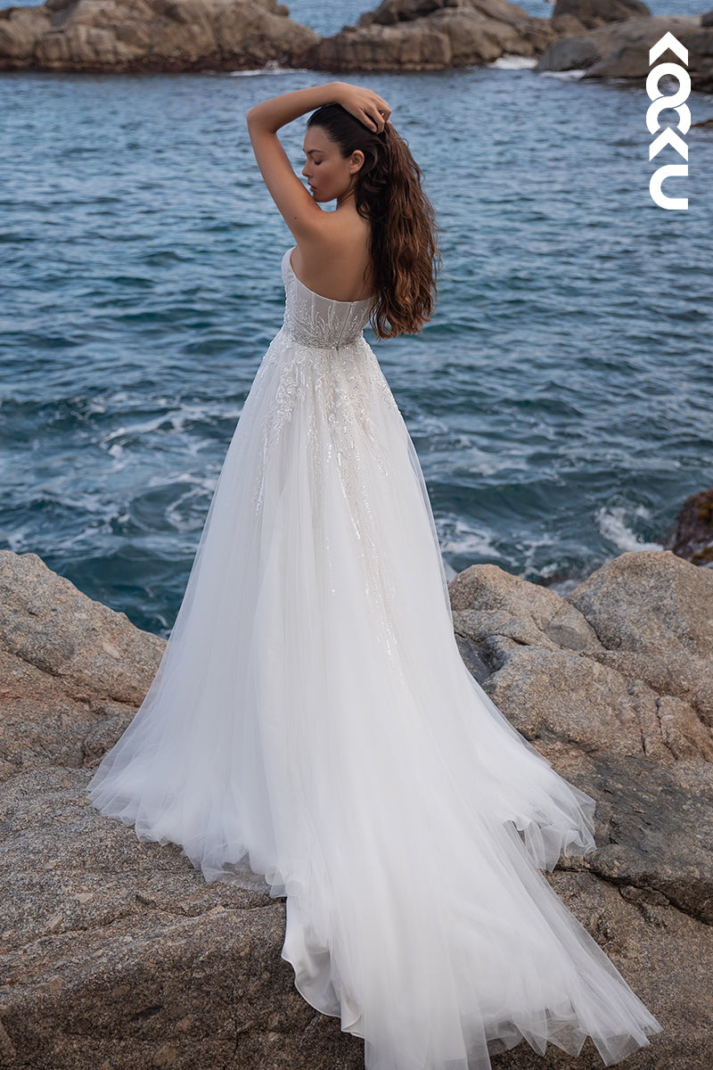 K1986 - Classic & Timeless Off-Shoulder A-line Sleeveless Wedding Tulle Wedding Dress