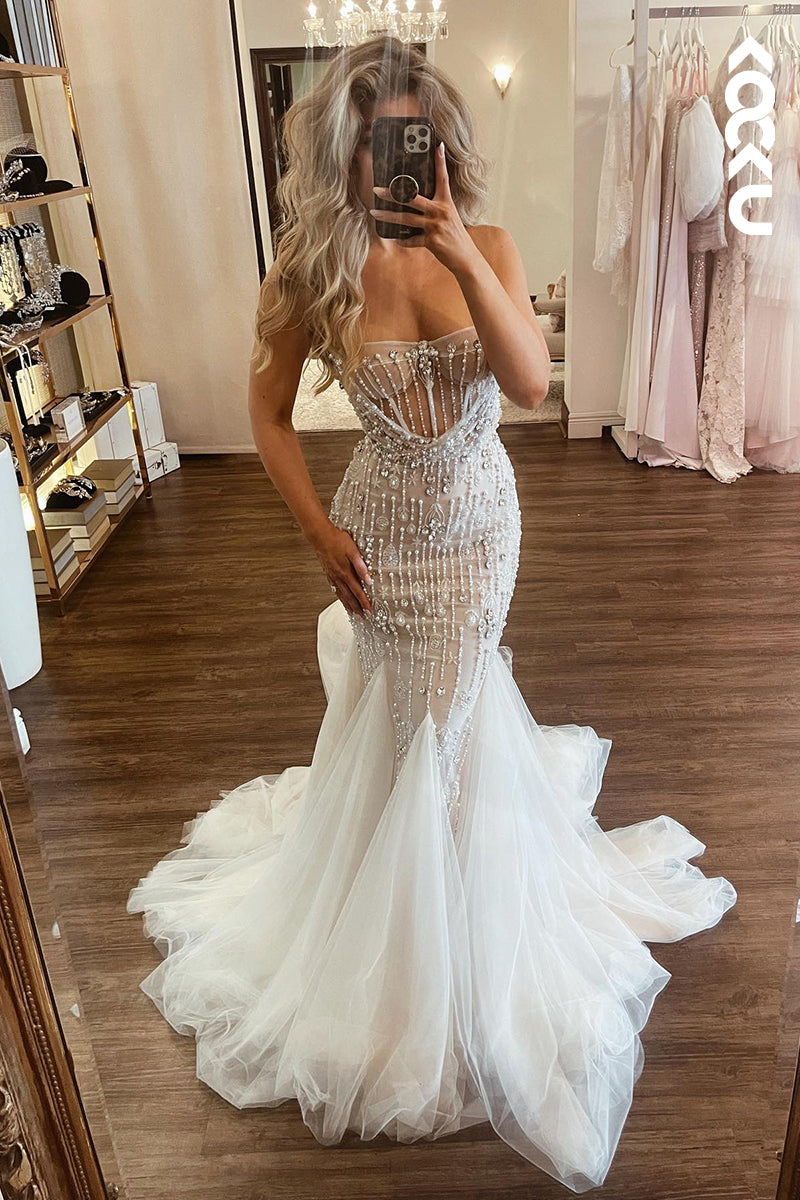 K1873 - Sexy & Hot Off-Shoulder Sleeveless Mermaid Fully Beaded Wedding Dress