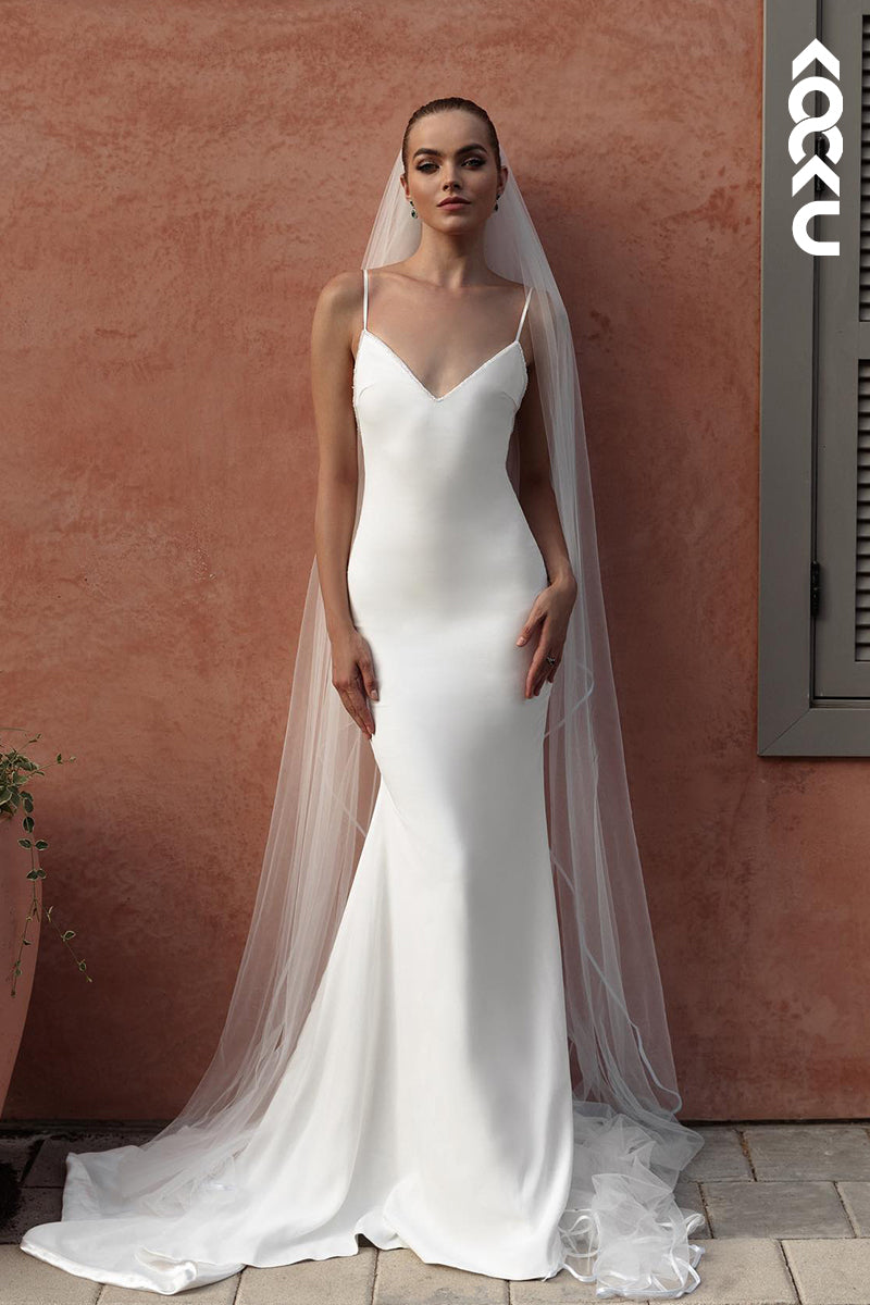 K2016 - Sexy & Hot Spaghetti Straps Backless V-Neck Mermaid Wedding Dress