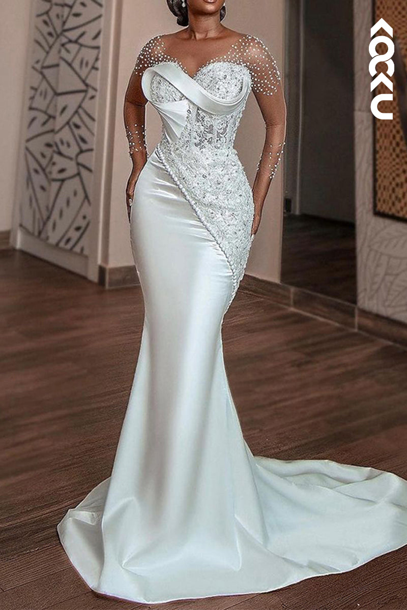 K2087 - Gorgeous & Charming Short Sleeves Trumpet/Mermaid Beaded Wedding Dress