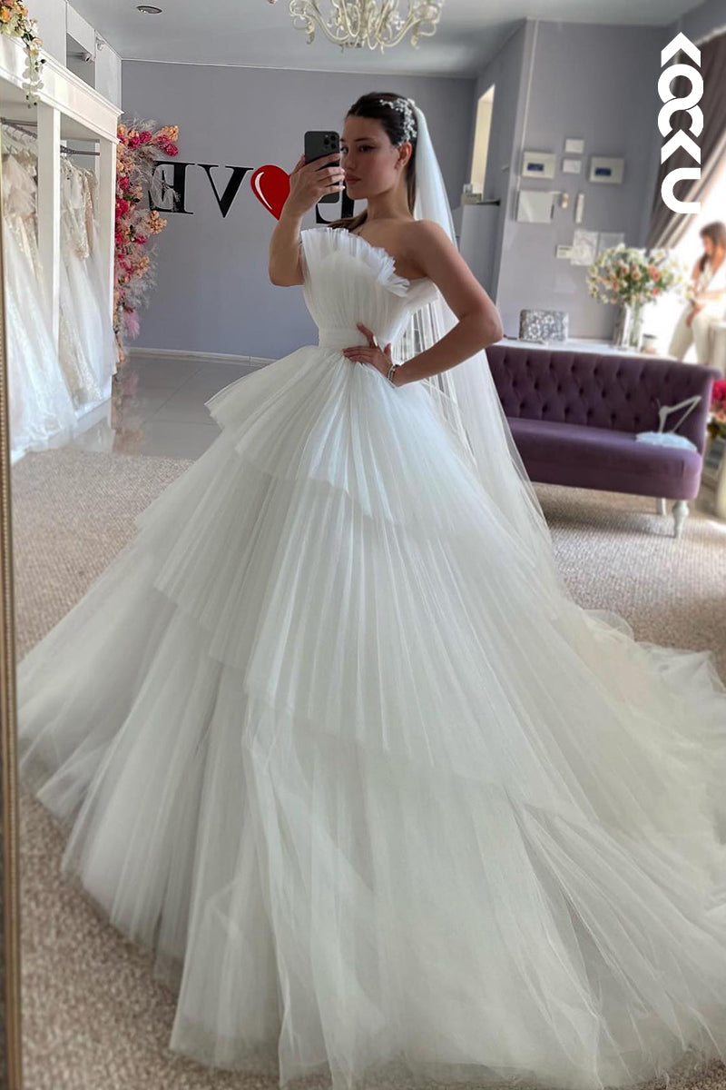 K2065 - Classic & Charming Off-Shoulder Sleeveless Tulle Ball gown Wedding Dress