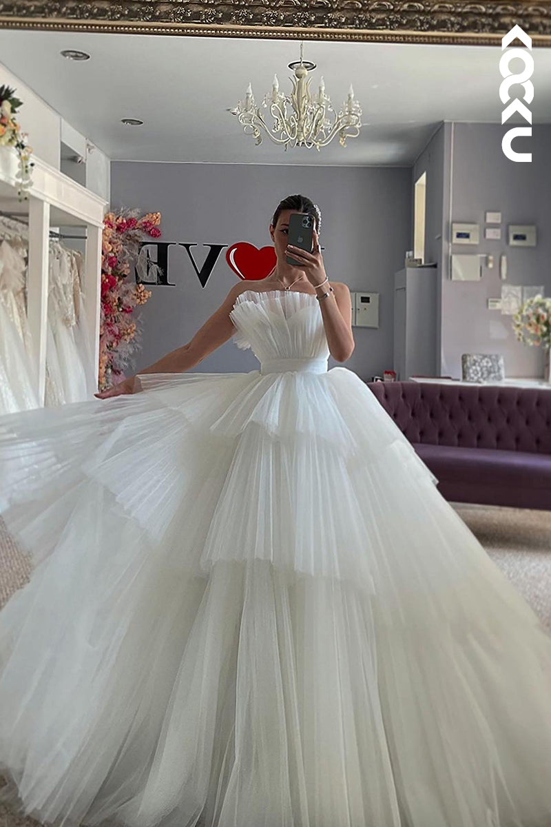 K2065 - Classic & Charming Off-Shoulder Sleeveless Tulle Ball gown Wedding Dress