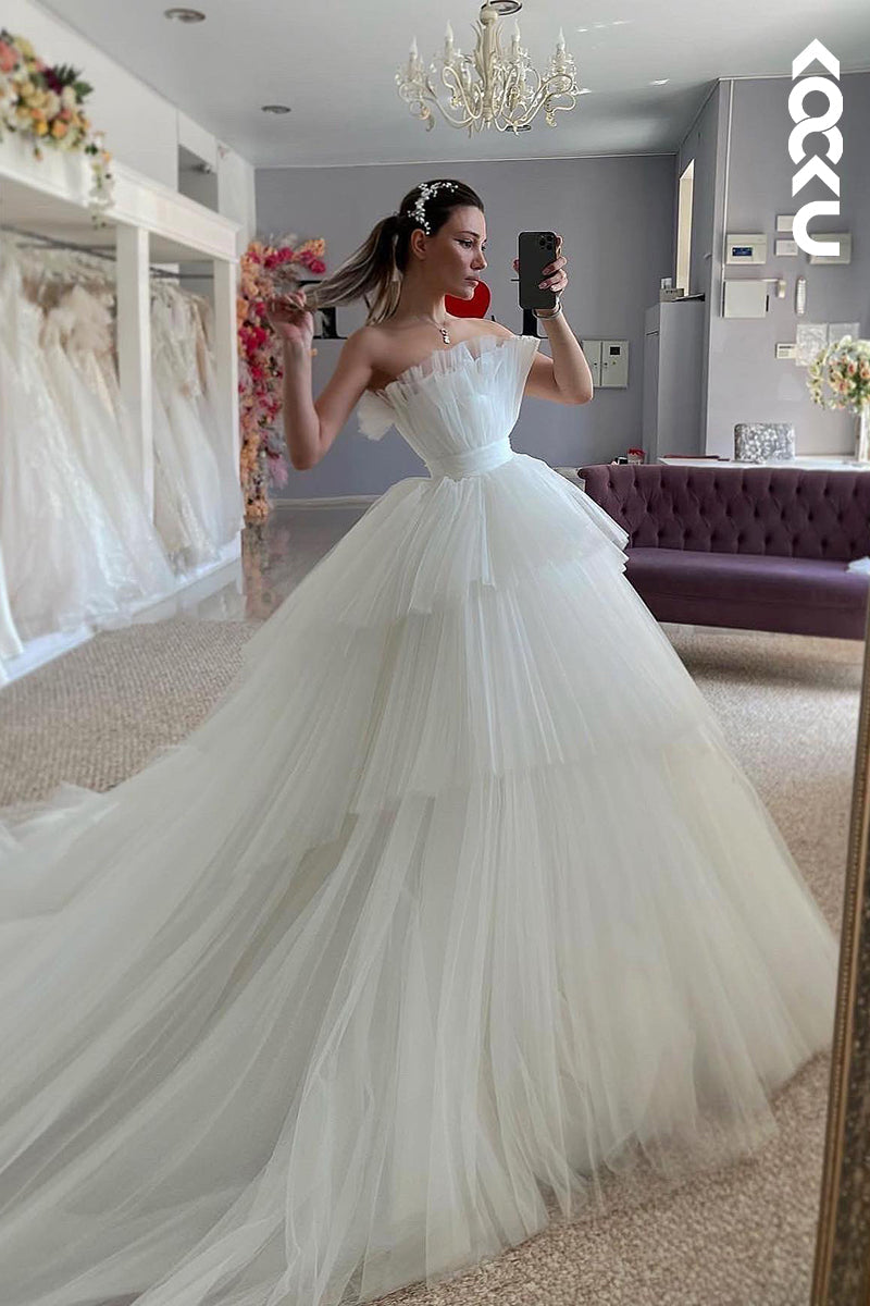 K2065 - Classic & Charming Off-Shoulder Sleeveless Tulle Ball gown Wedding Dress